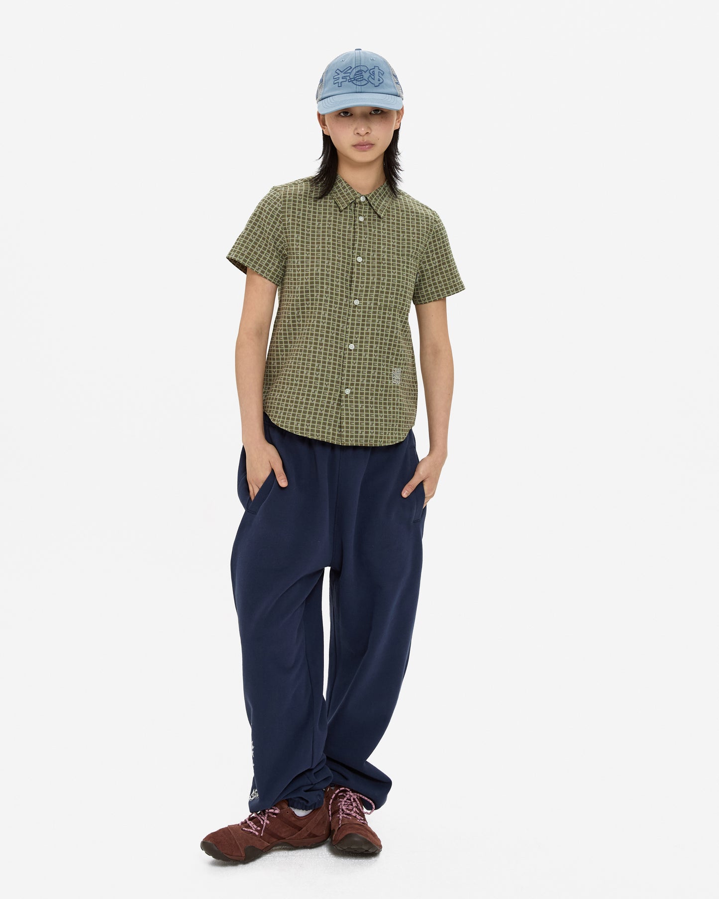 Y.E.S Font Plaid Half Shirt