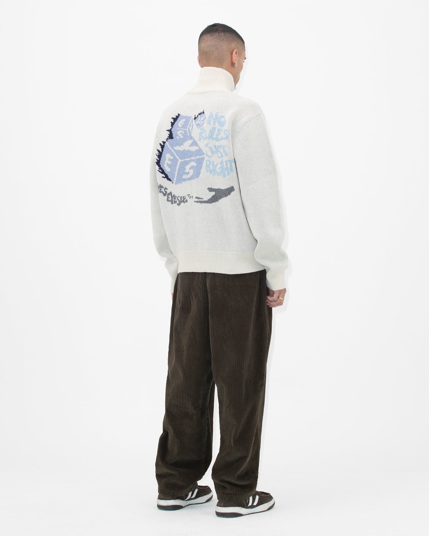 Y.E.S Dice Full Zip-up Knit Cardigan