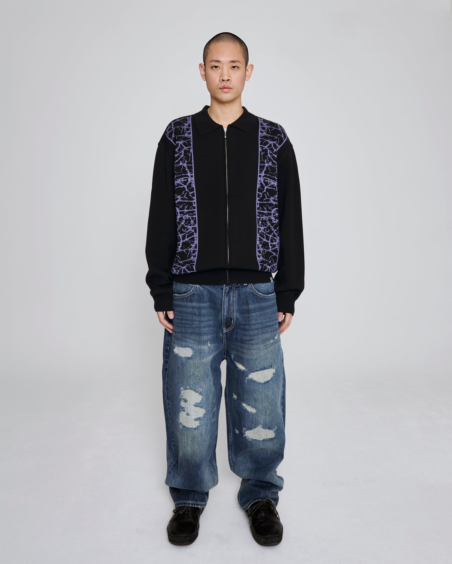 Knit Zip Up Polo Cardigan
