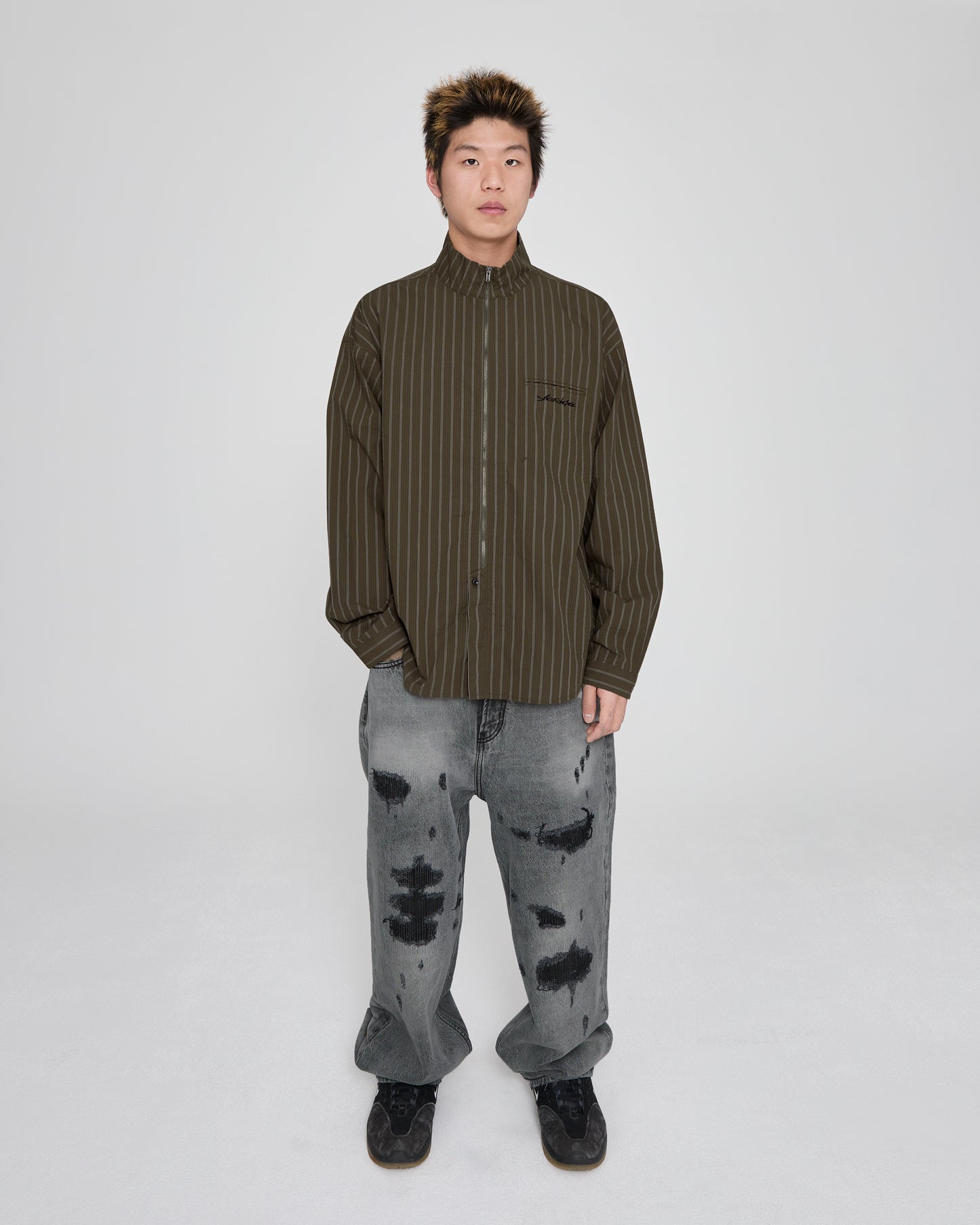 Hi Neck Two Way Zip Up Shirt