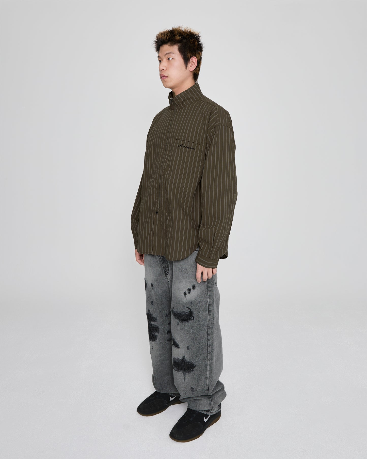 Hi Neck Two Way Zip Up Shirt