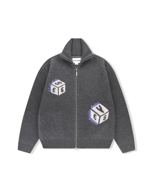 Y.E.S Dice Full Zip-up Knit Cardigan