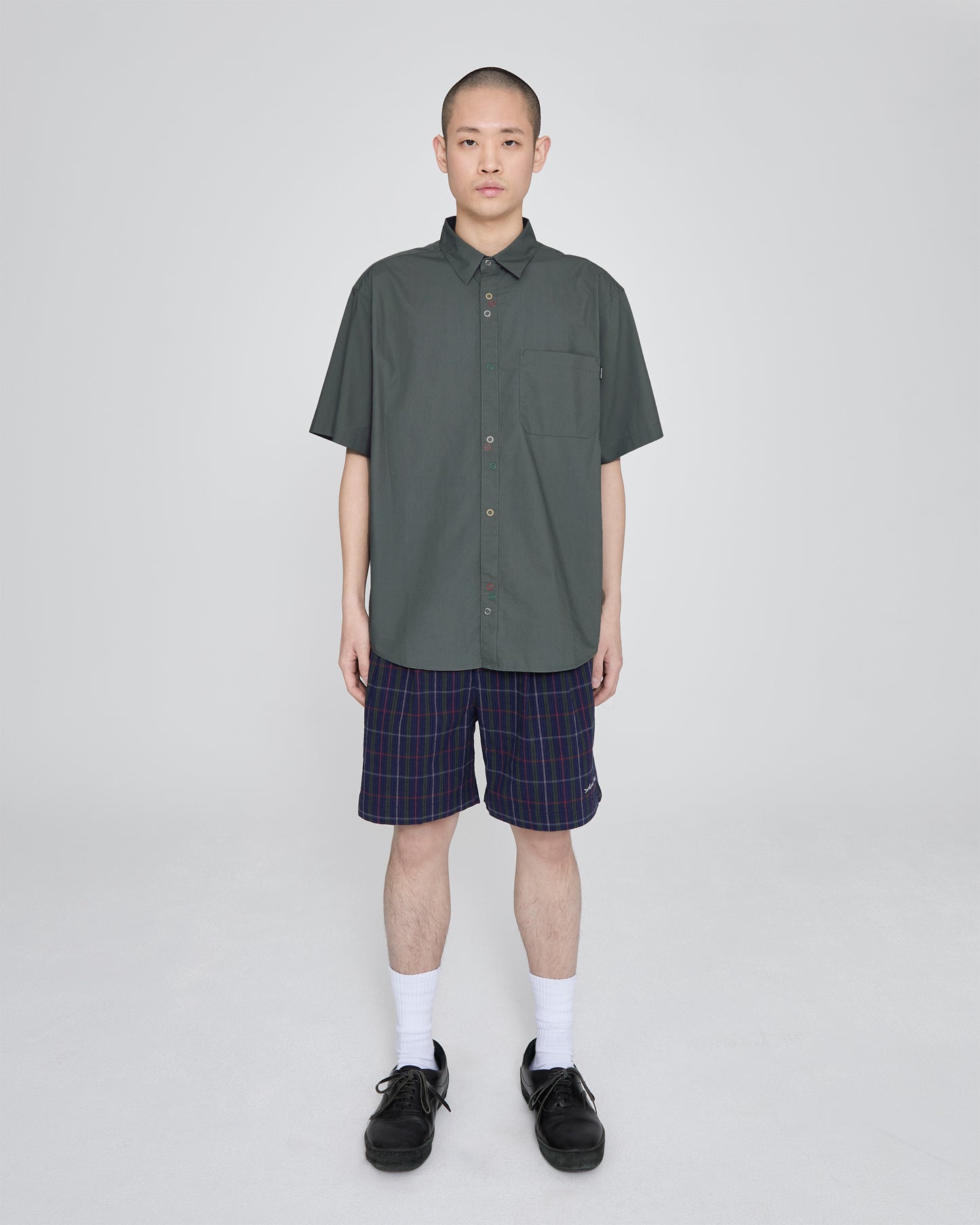 Crinkled Fabric Check Shorts