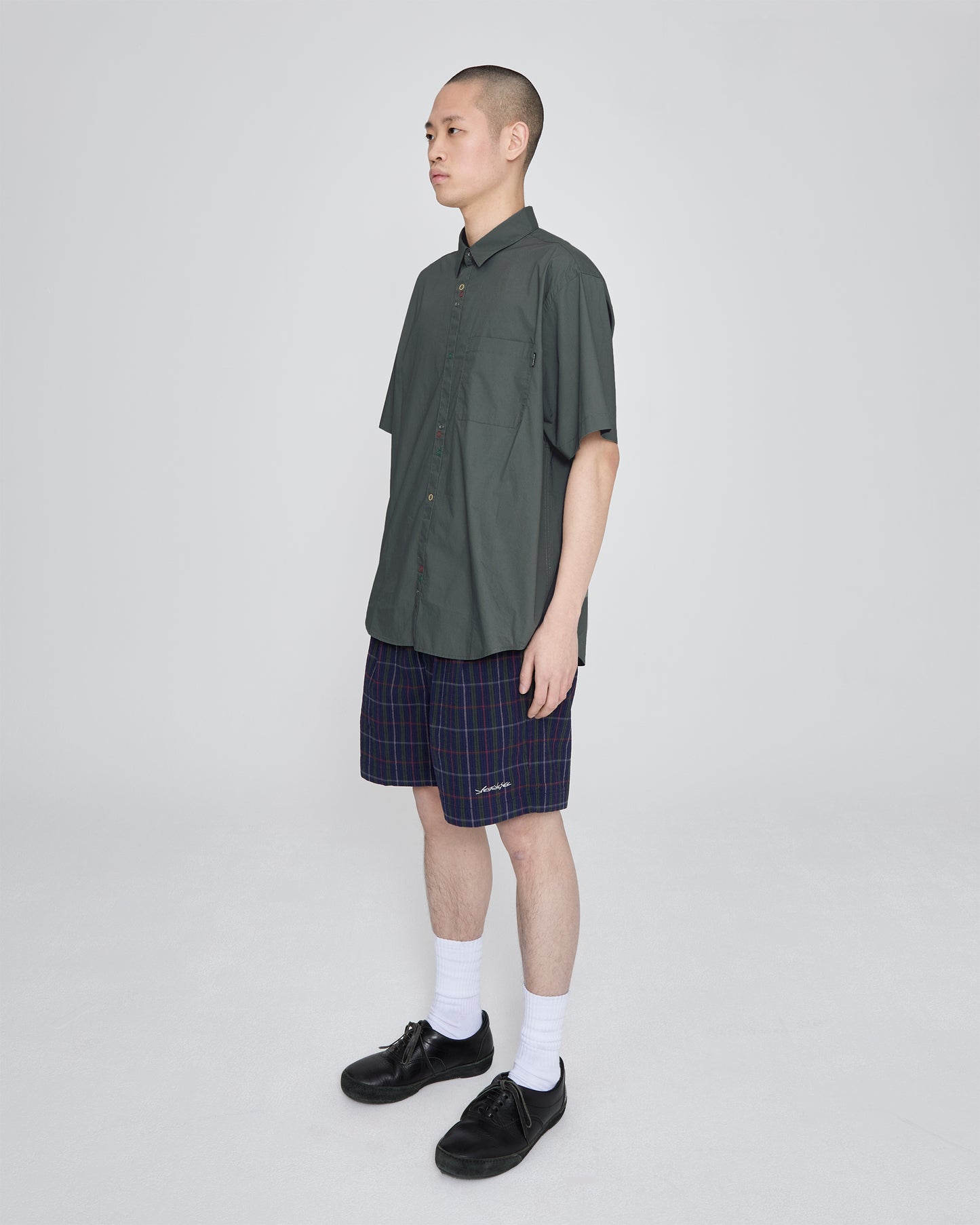 Crinkled Fabric Check Shorts