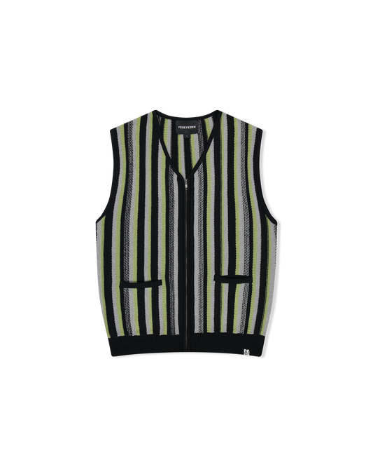 Stripe Knit Zip-Up Vest