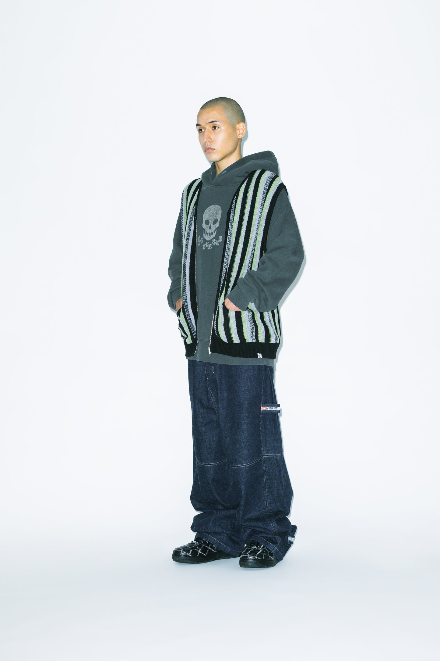 Stripe Knit Zip-Up Vest