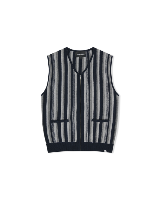 Stripe Knit Zip-Up Vest