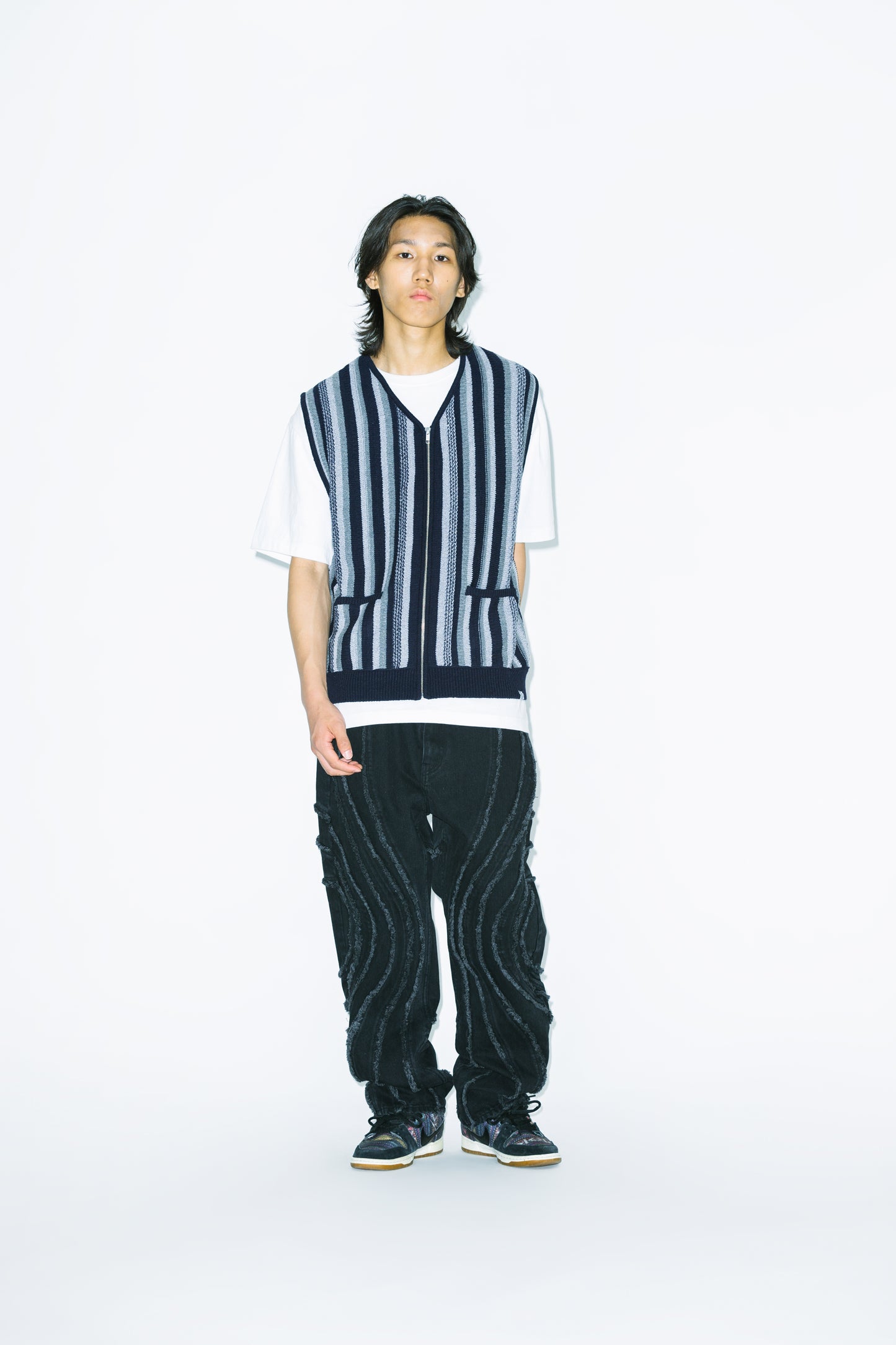 Stripe Knit Zip-Up Vest