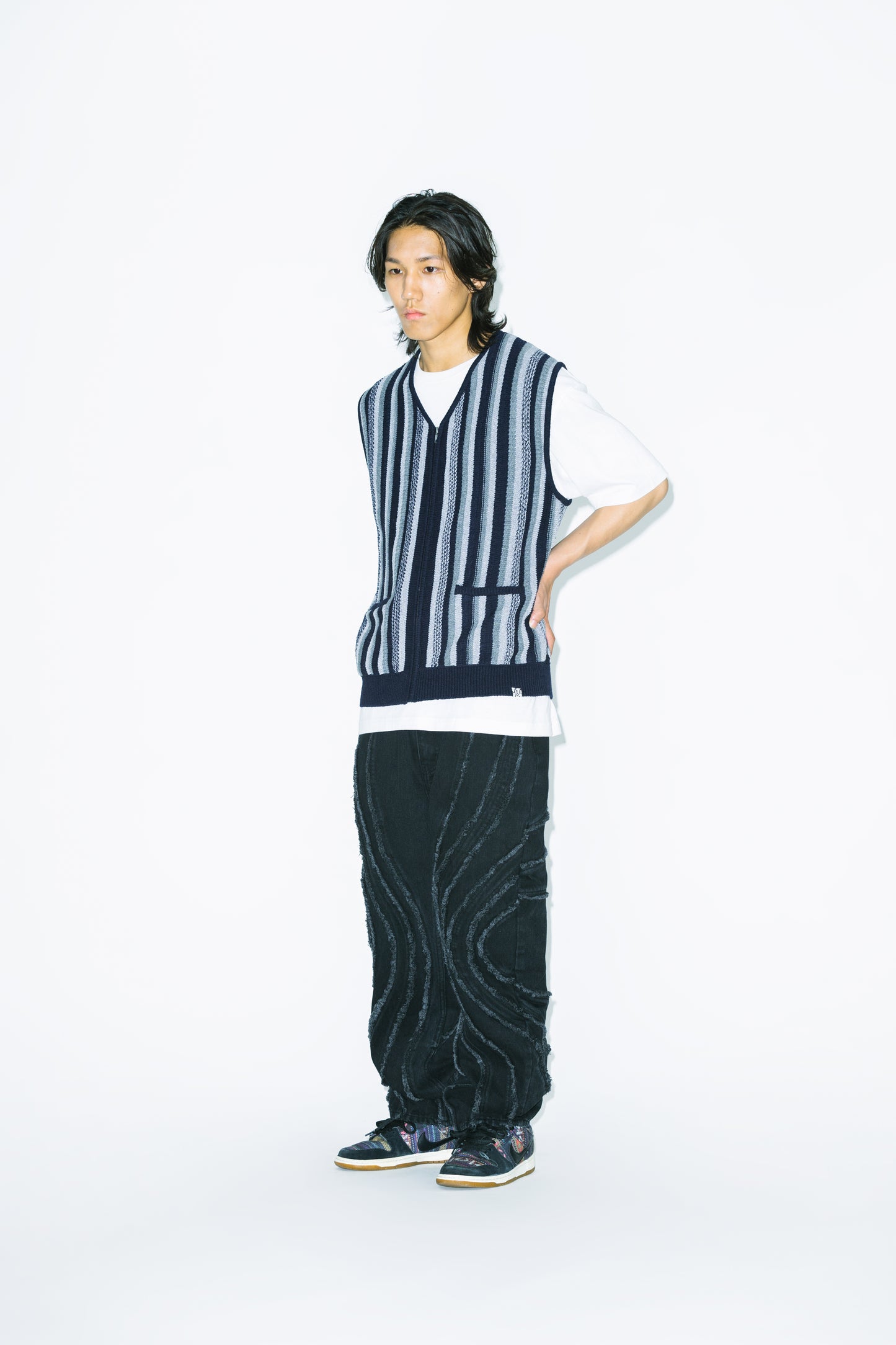 Stripe Knit Zip-Up Vest