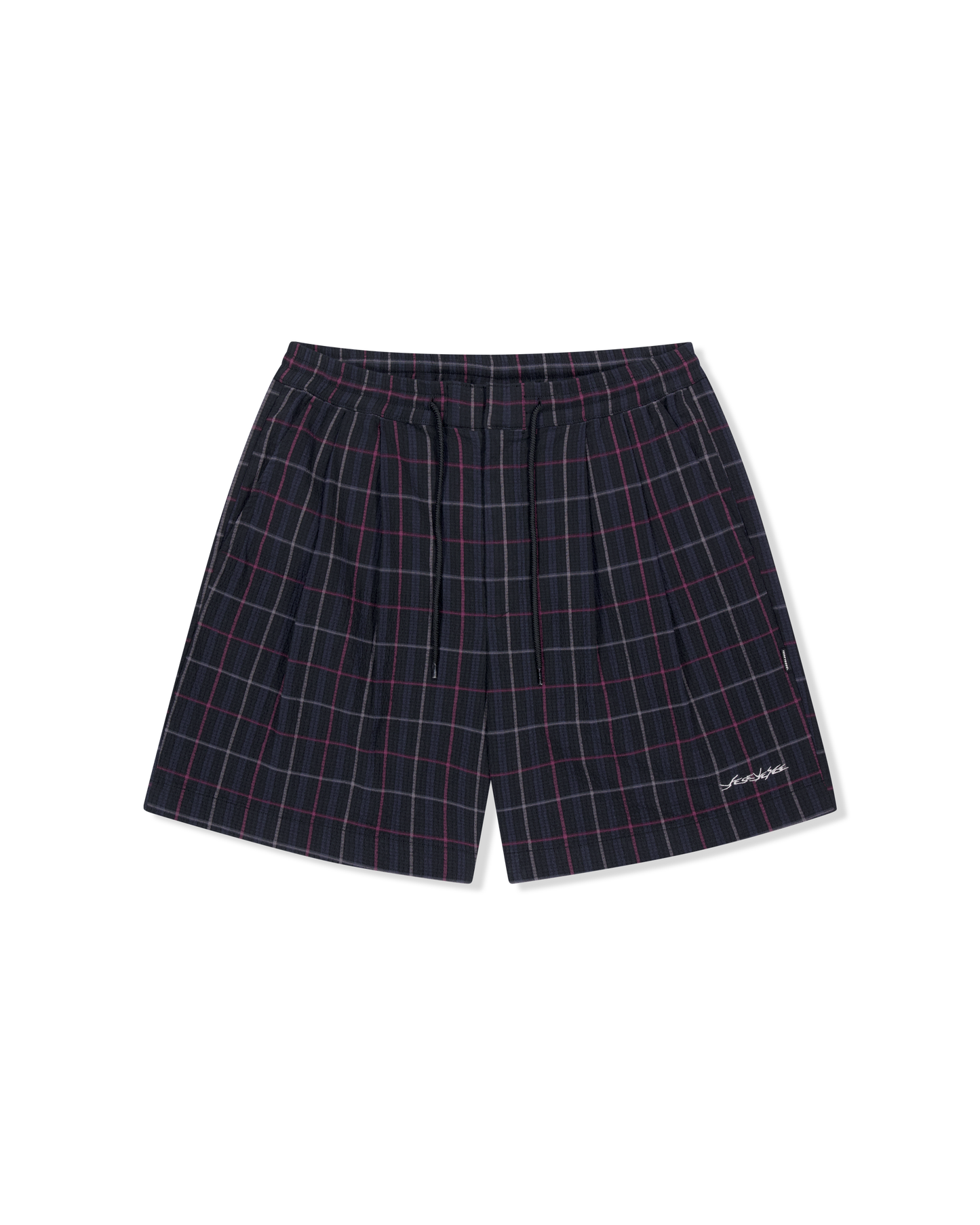 Crinkled Fabric Check Shorts