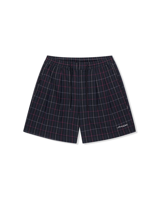 Crinkled Fabric Check Shorts