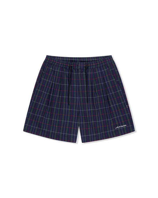 Crinkled Fabric Check Shorts