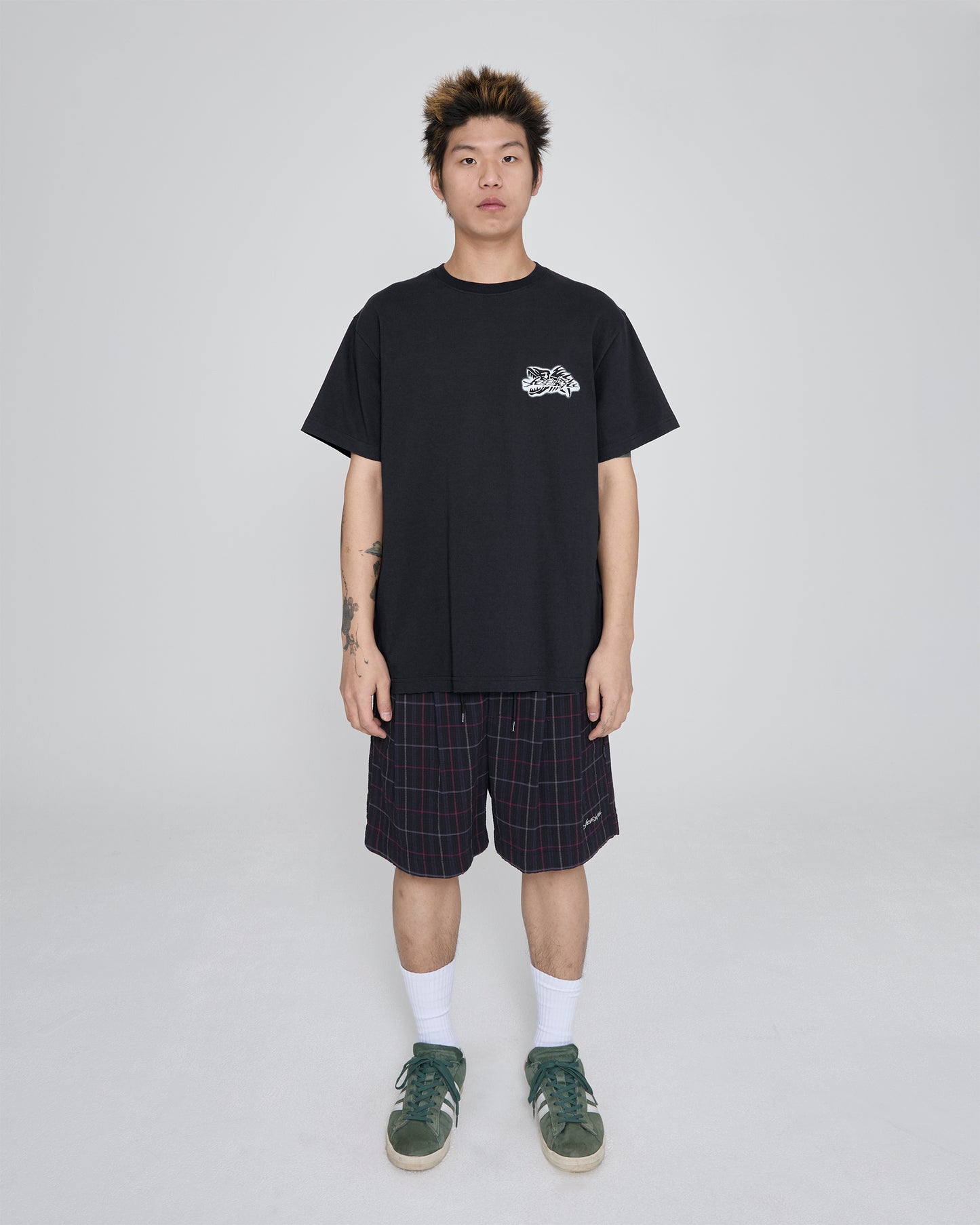Crinkled Fabric Check Shorts