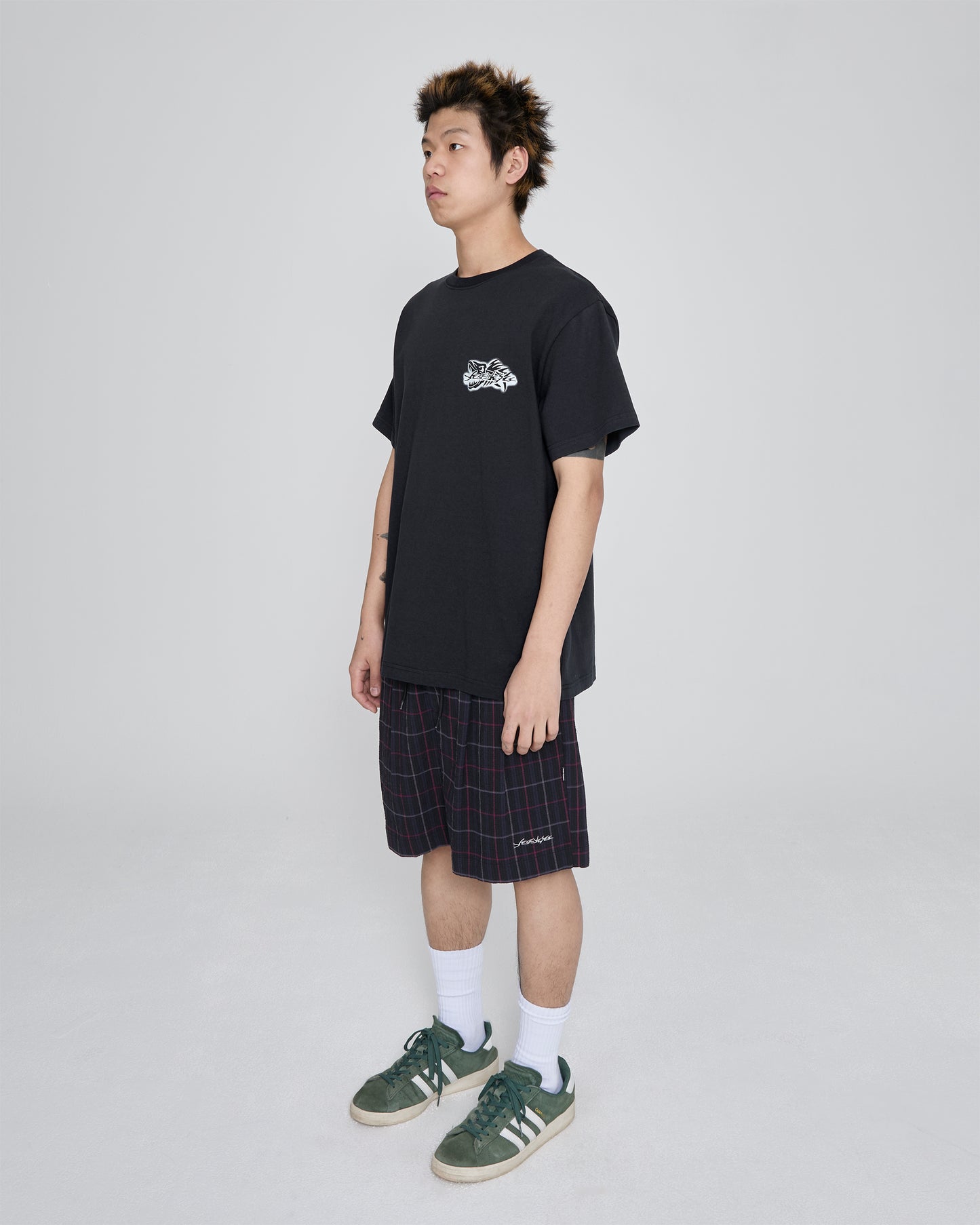 Crinkled Fabric Check Shorts