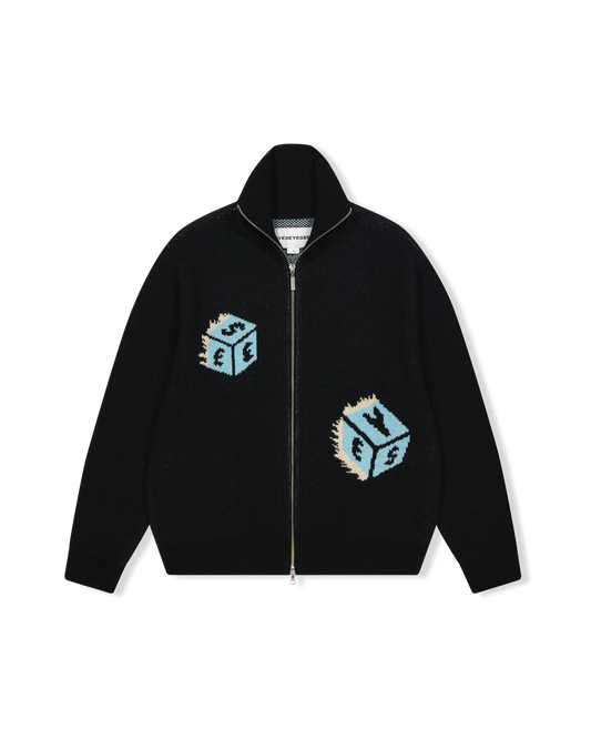 Y.E.S Dice Full Zip-up Knit Cardigan