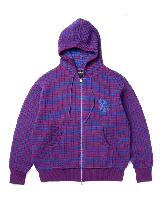 Brick Pattern Knit Zip Hoodie