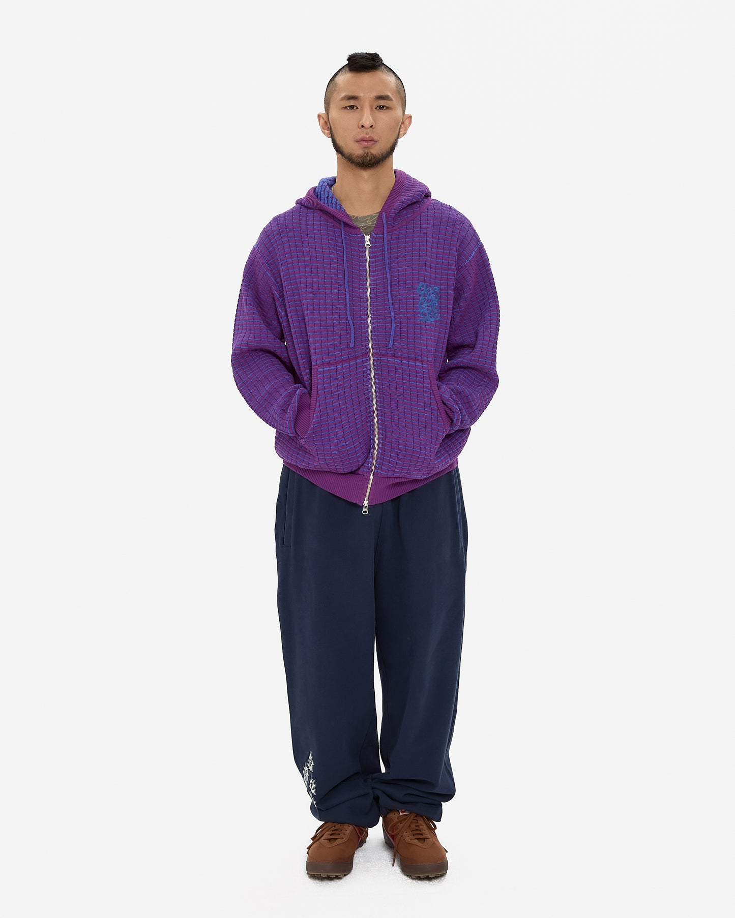 Brick Pattern Knit Zip Hoodie