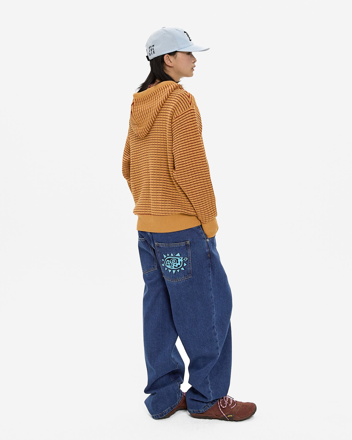Brick Pattern Knit Zip Hoodie