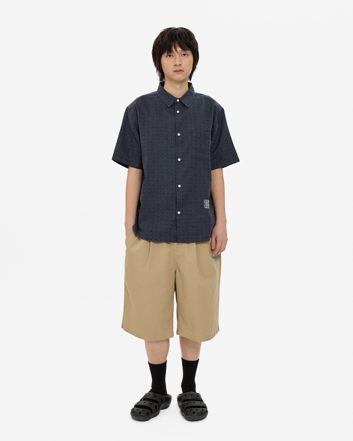 Y.E.S Font Plaid Half Shirt