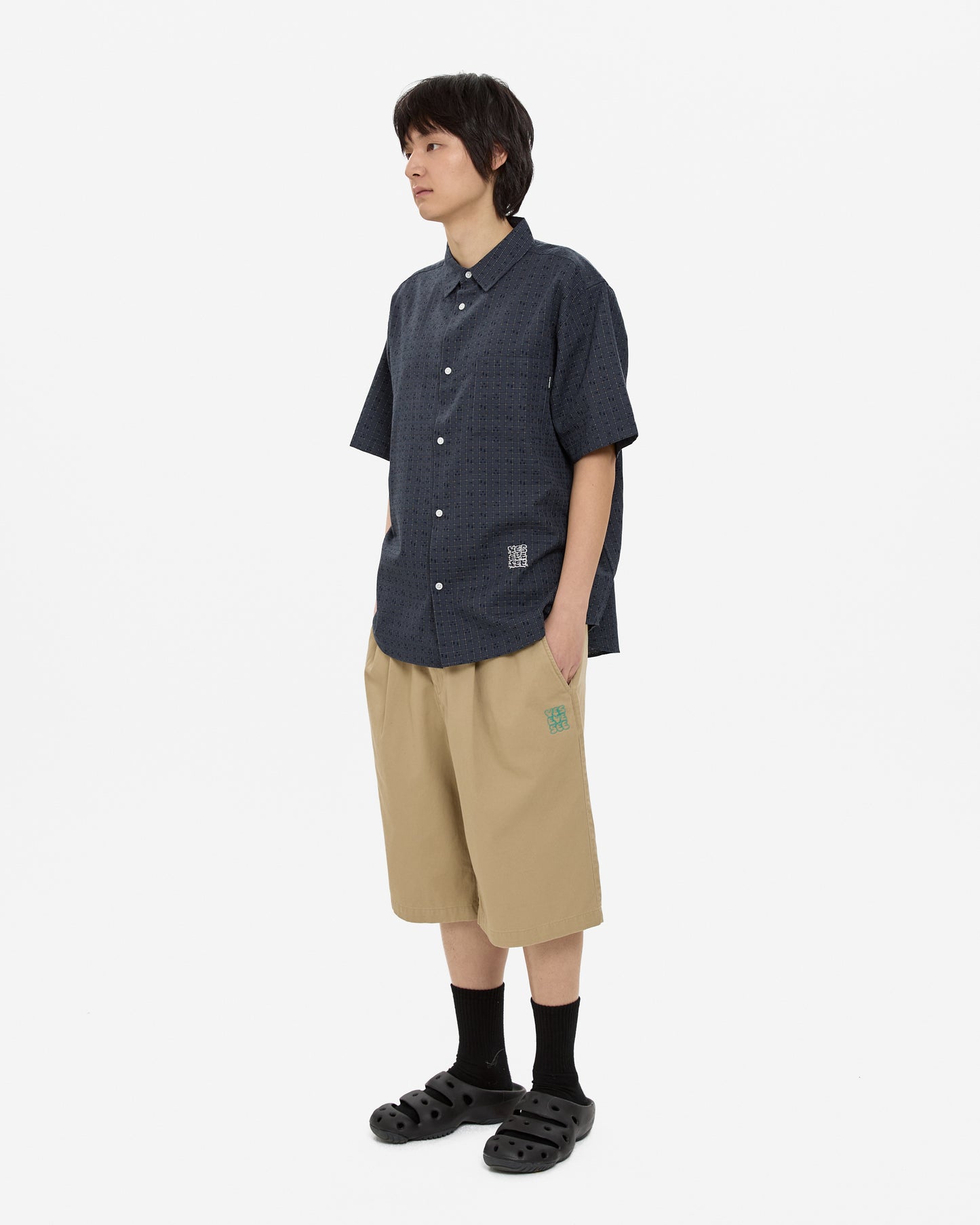 Y.E.S Font Plaid Half Shirt