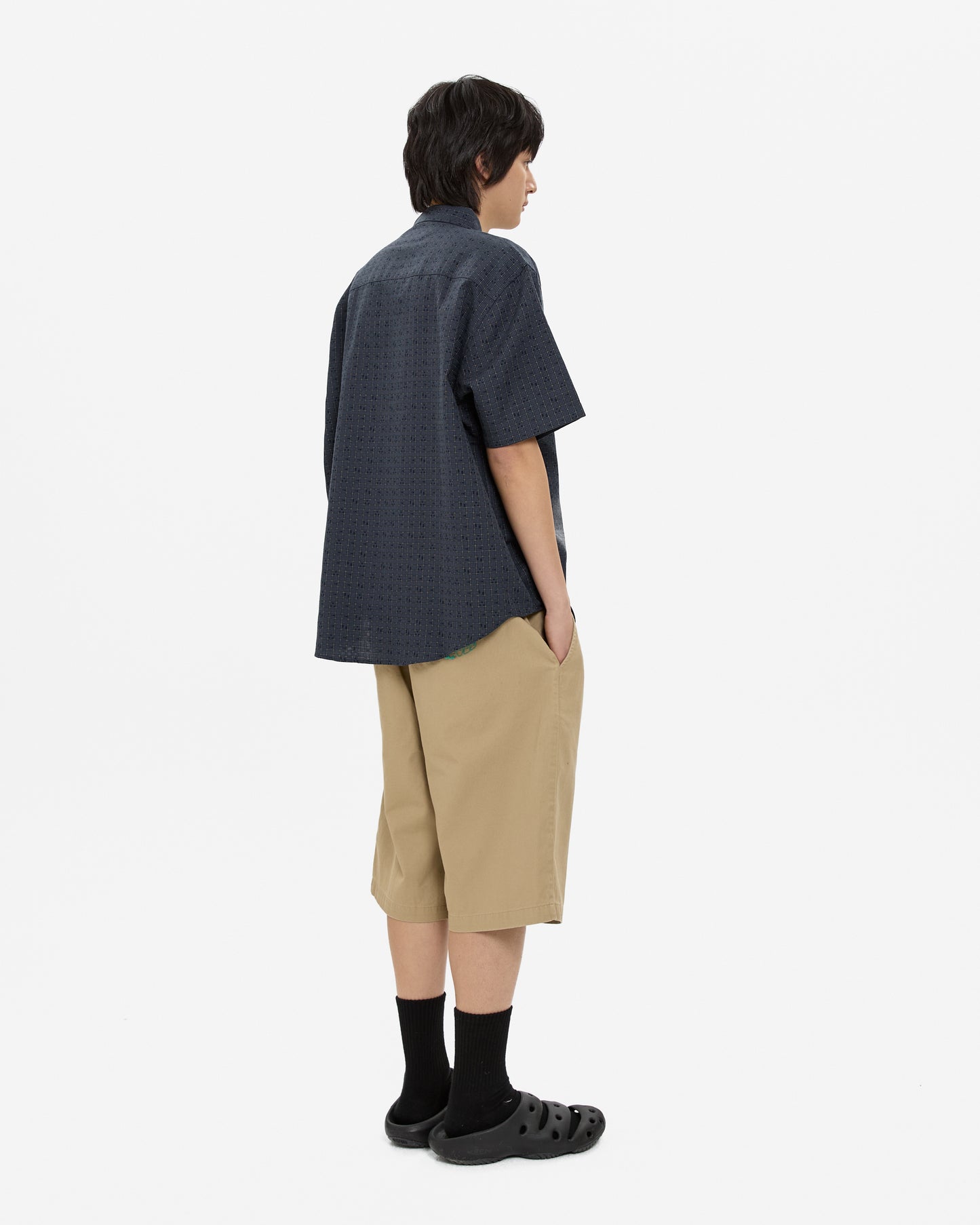 Y.E.S Font Plaid Half Shirt