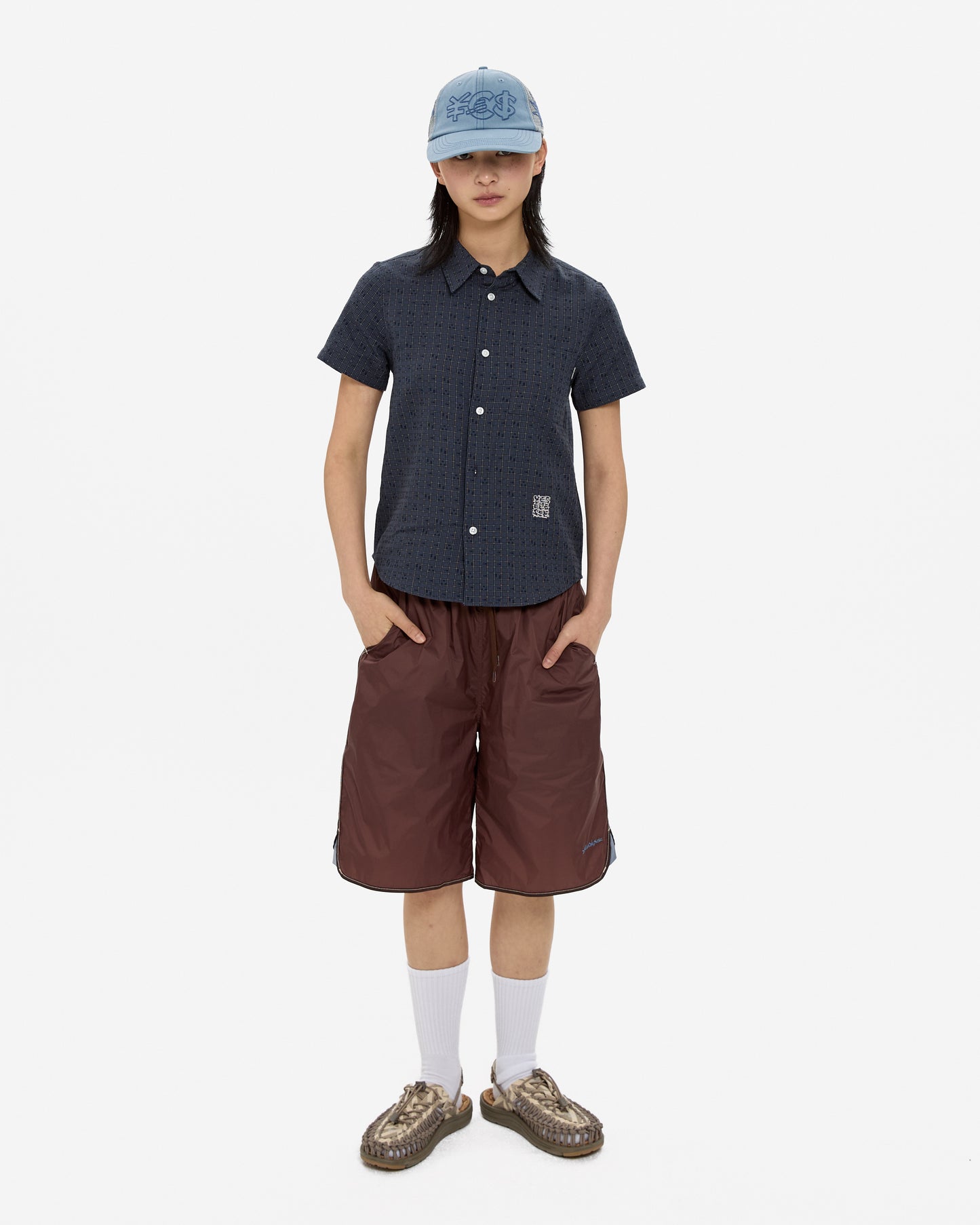Y.E.S Font Plaid Half Shirt