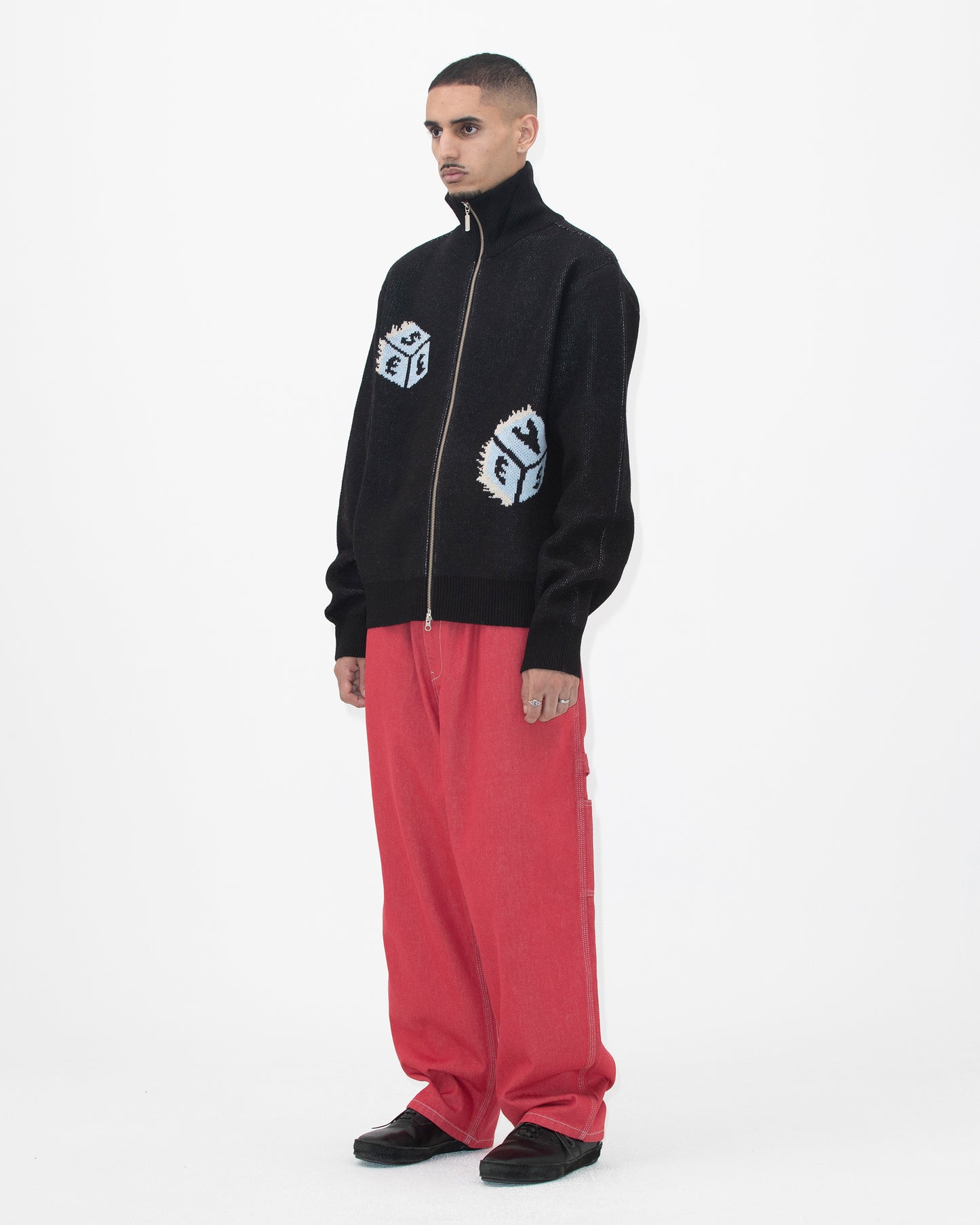 Y.E.S Dice Full Zip-up Knit Cardigan