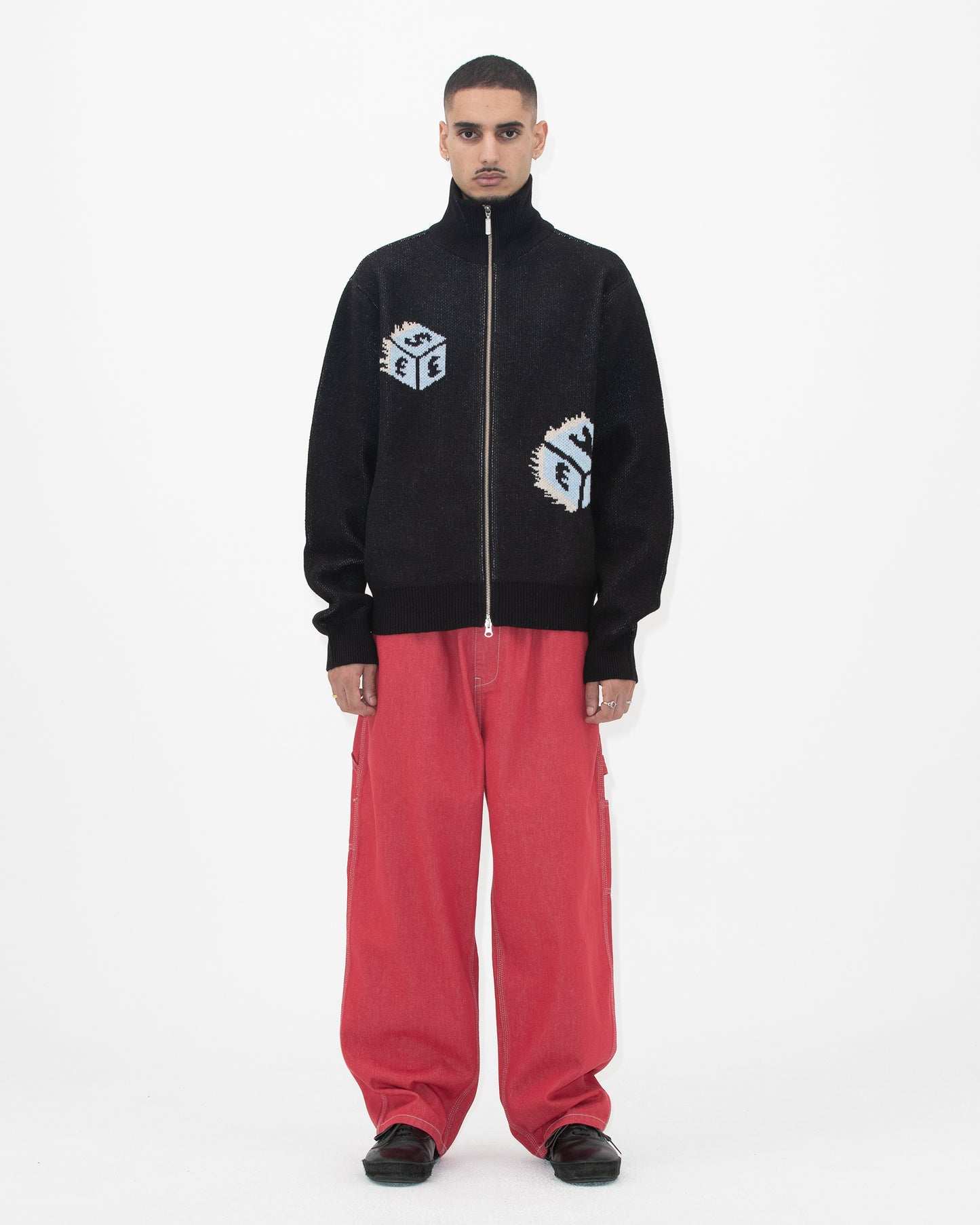 Y.E.S Dice Full Zip-up Knit Cardigan
