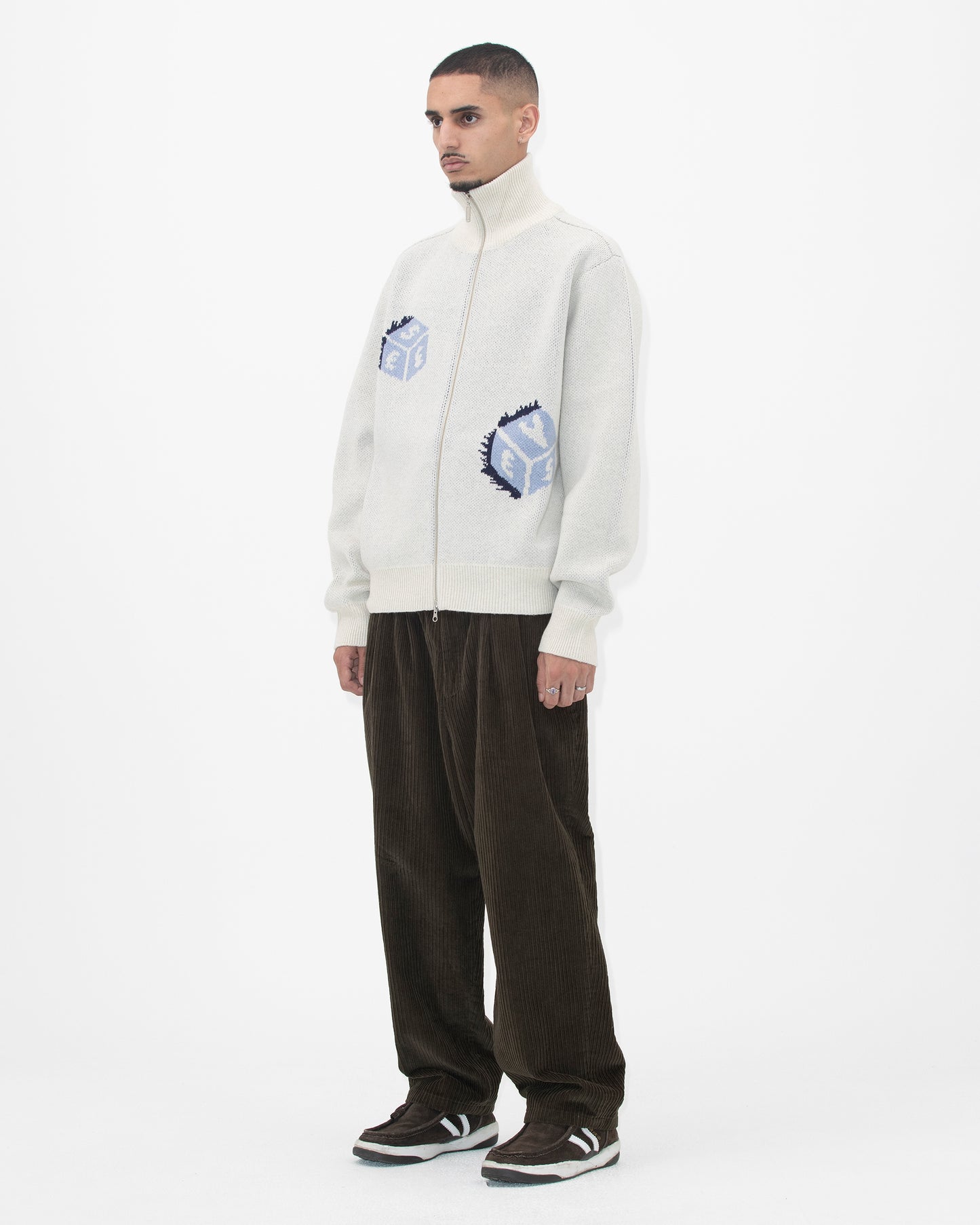 Y.E.S Dice Full Zip-up Knit Cardigan