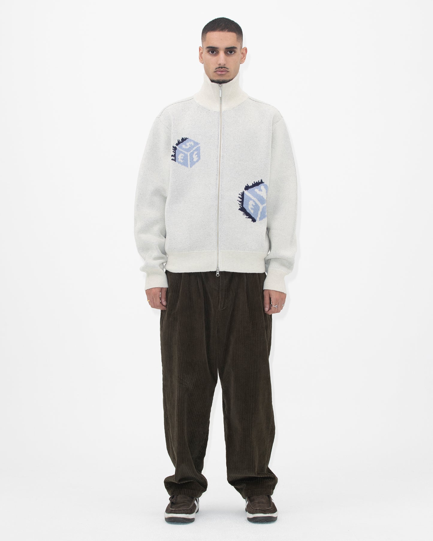 Y.E.S Dice Full Zip-up Knit Cardigan