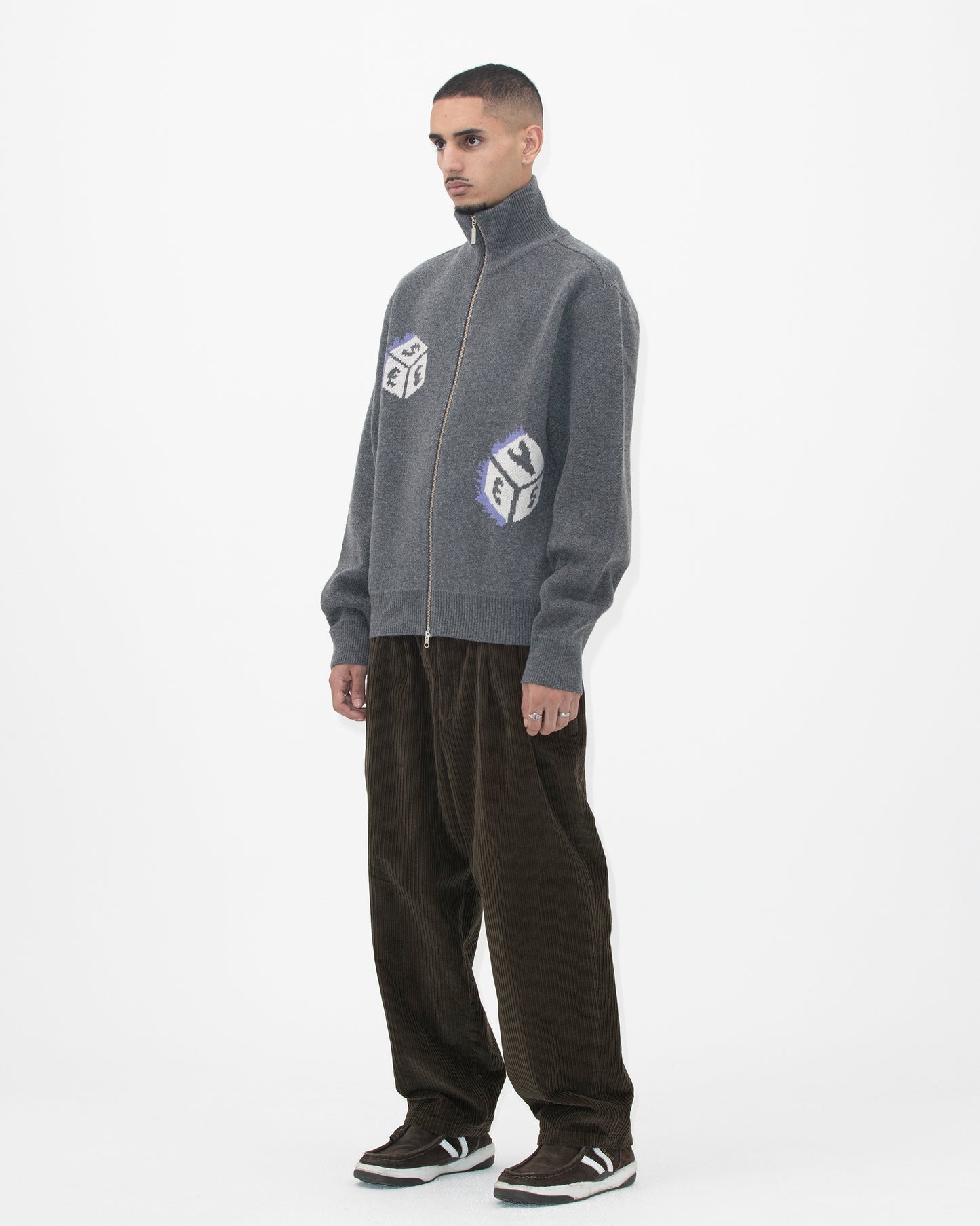 Y.E.S Dice Full Zip-up Knit Cardigan