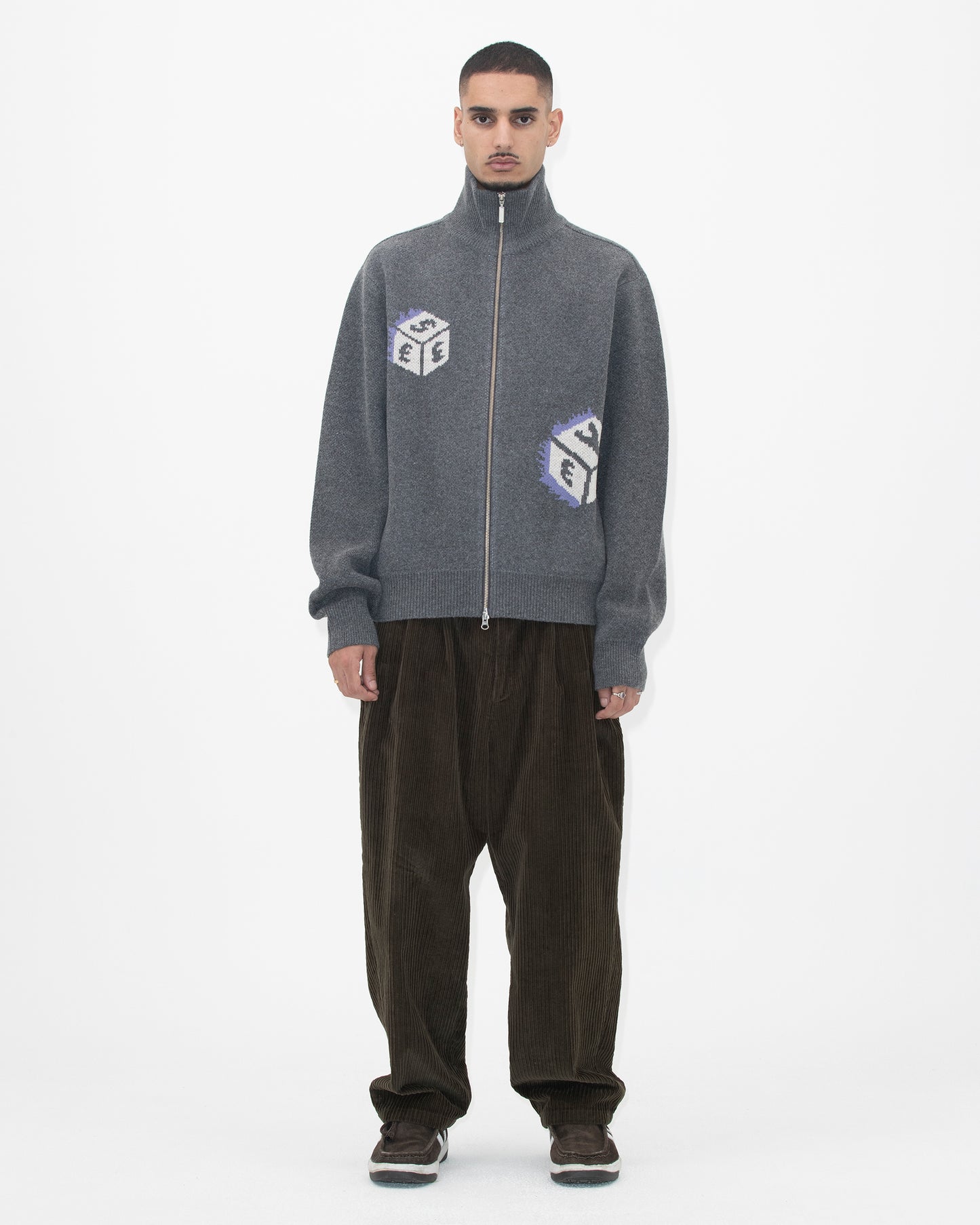 Y.E.S Dice Full Zip-up Knit Cardigan