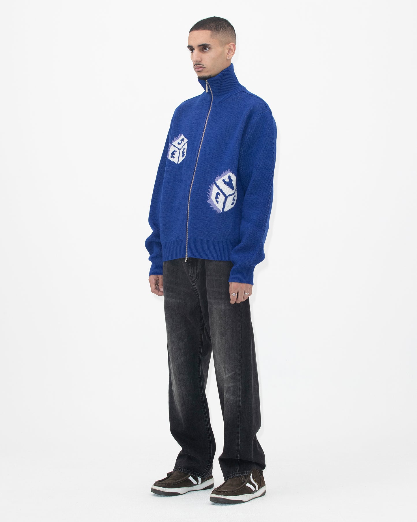 Y.E.S Dice Full Zip-up Knit Cardigan