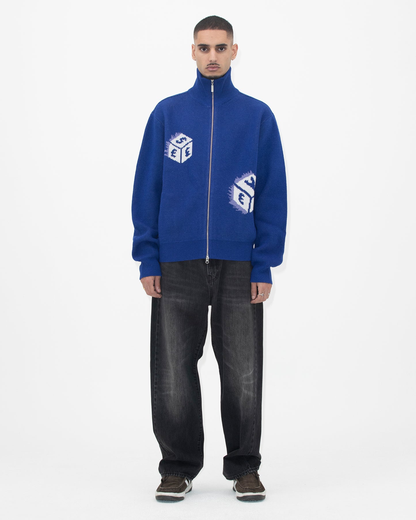 Y.E.S Dice Full Zip-up Knit Cardigan