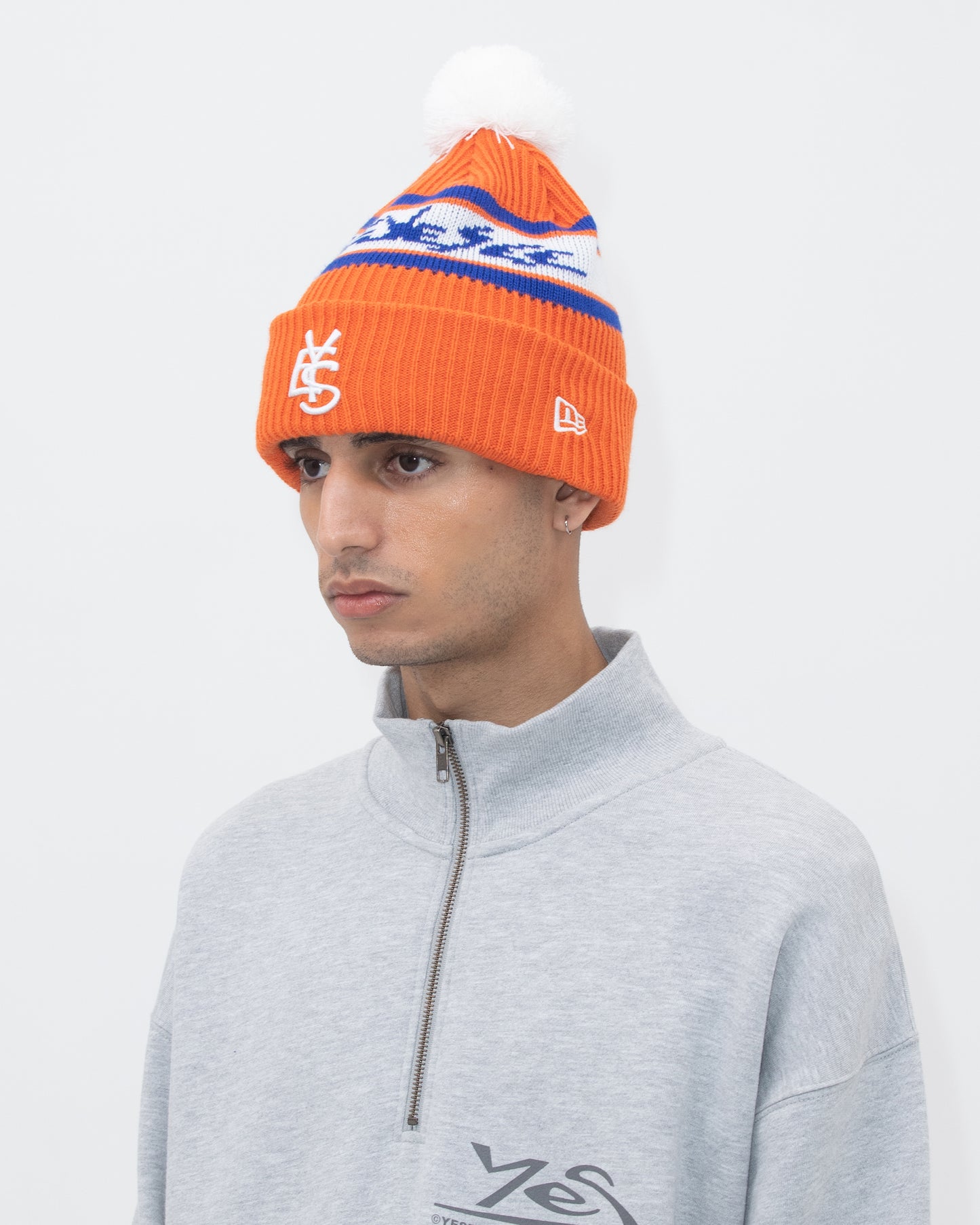 Y.E.S Jacquard Pompon Knit Beanie